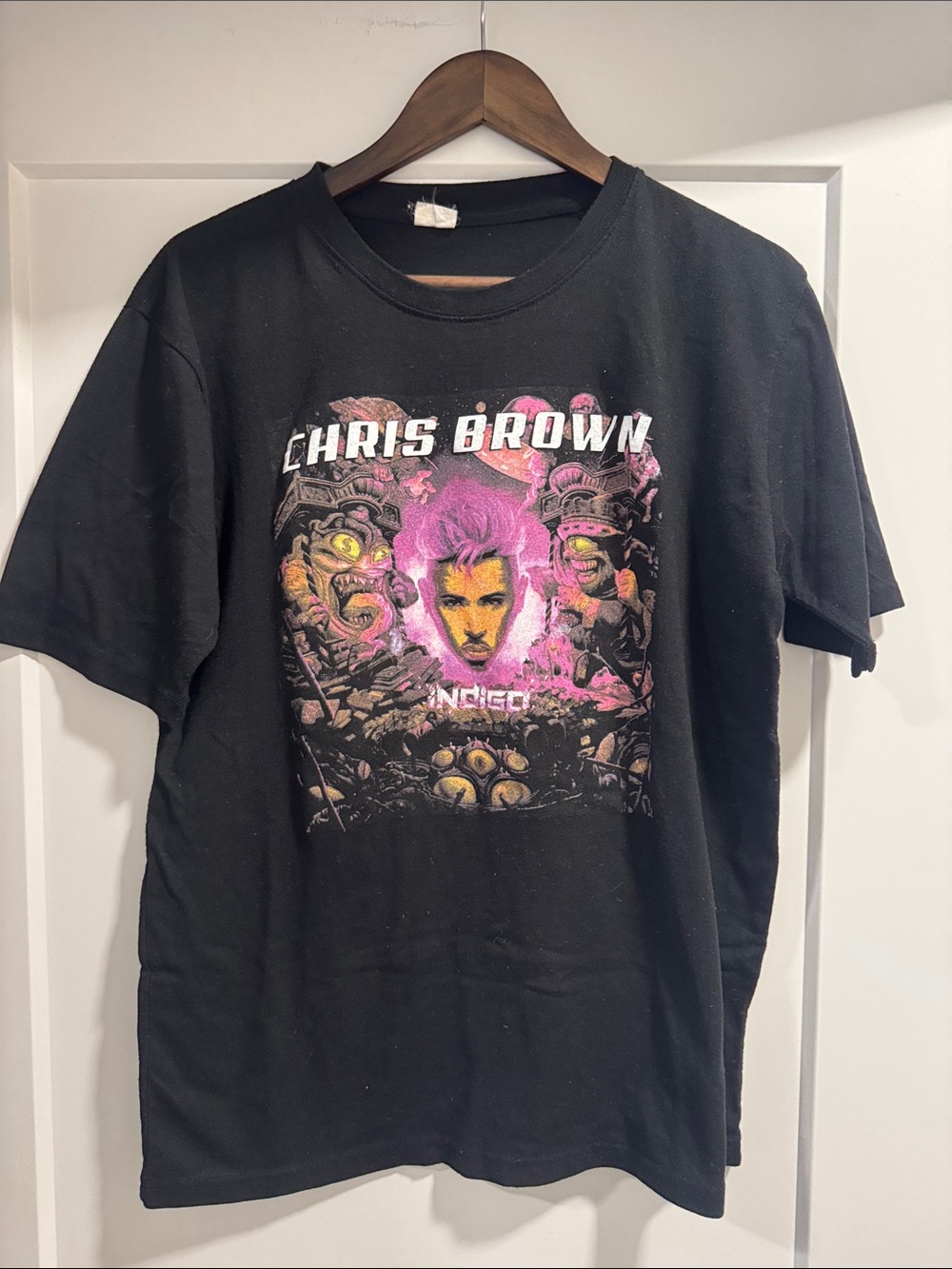 Chris Brown Indigo Tour Black Graphic T-Shirt with Pink Accent